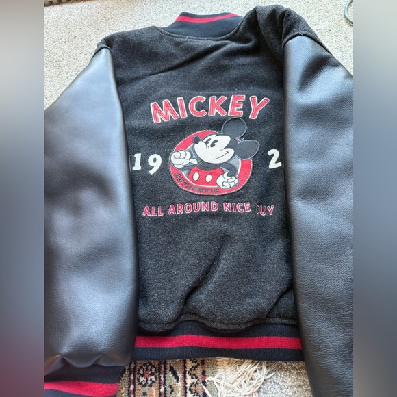 Vintage Men Disney Mickey Mouse Embroidered Varsity Blk Wool Leather Jacket S - Picture 12 of 14